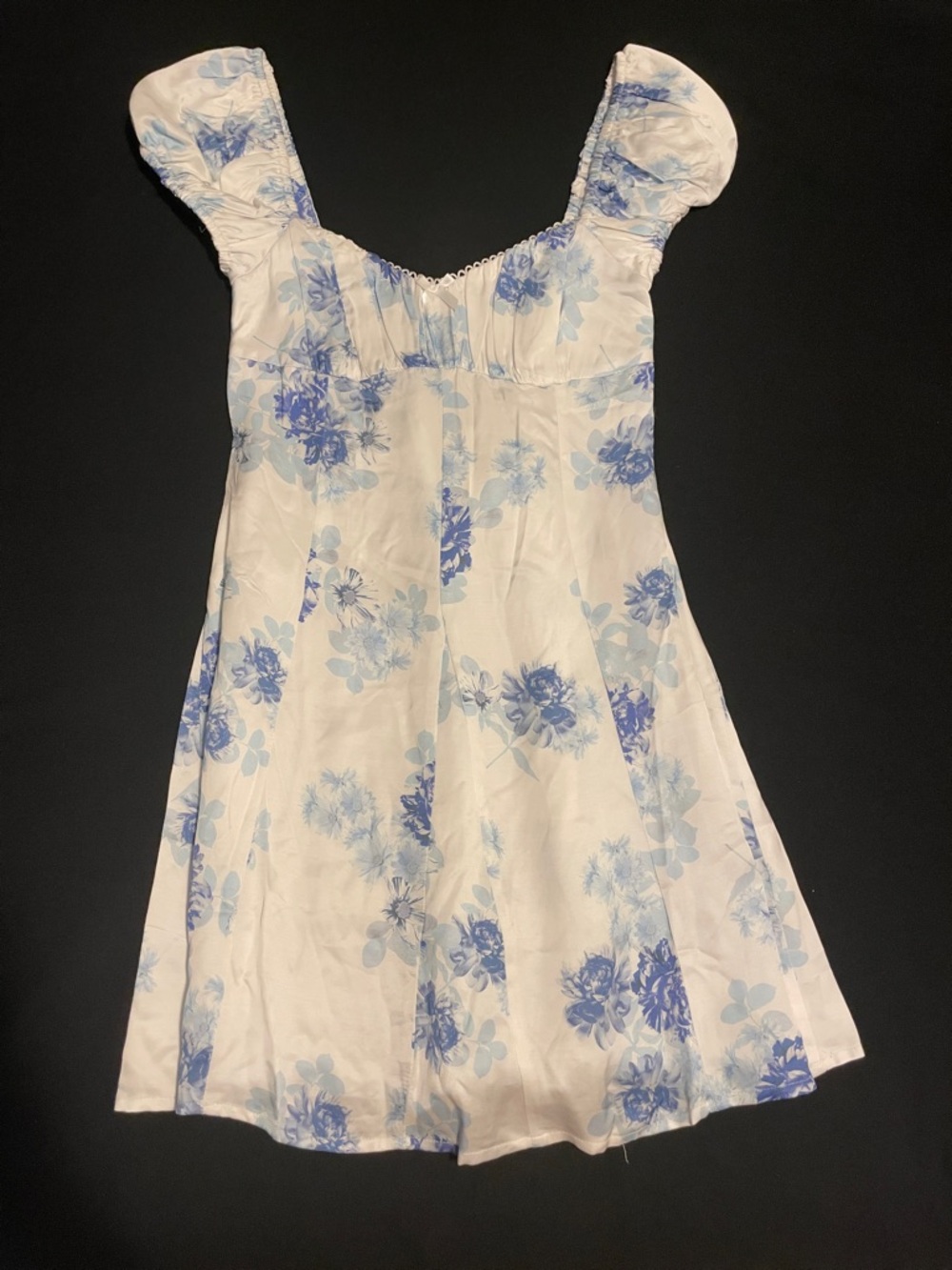 White and blue floral mini dress